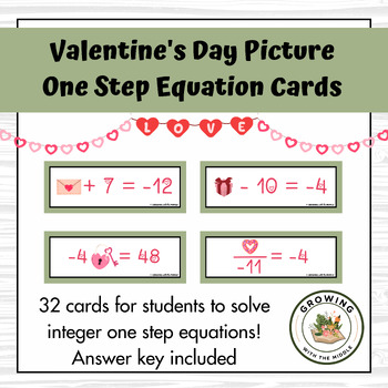 Preview of Valentine's Day Integer One Step Equation Picture/Emoji Cards