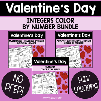 Preview of Valentine's Day Integers Color By Number Bundle