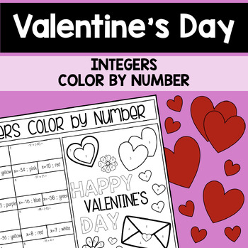 Preview of Valentine's Day Integers Color by Number | 7th Grade Math