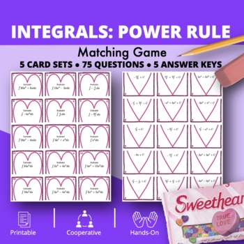 Preview of Valentine's Day: Integrals Power Rule Matching Game