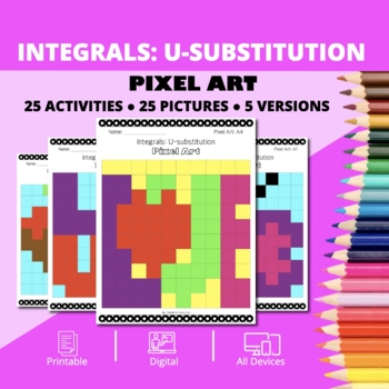 Preview of Valentine's Day: Integrals U-substitution Pixel Art Activity