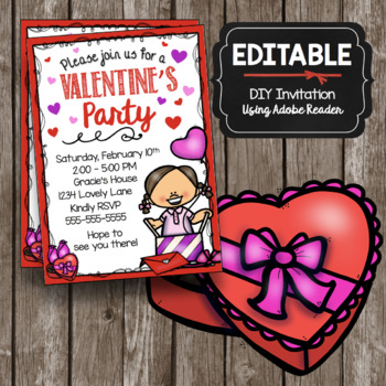 Preview of Valentine's Day Invitation - EDITABLE - Valentine - Valentines Class Party Flier
