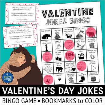 Preview of Valentine's Day Jokes Bingo Game and Bookmarks to Color