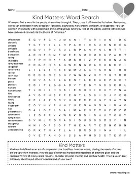 Preview of Kind Matters Word Search CCSS Grades 3-8 Print and Easel