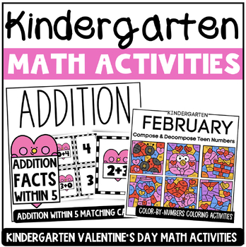 Preview of Valentine’s Day Kindergarten Math Coloring Activities and Task Cards