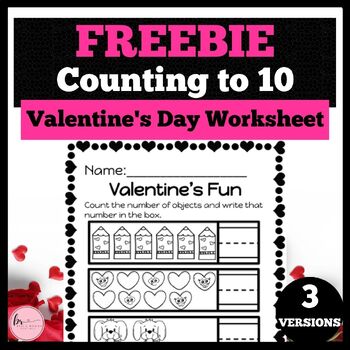 Preview of Valentine's Day Kindergarten Math : Numbers to 10  { FREEBIE Worksheet !! }