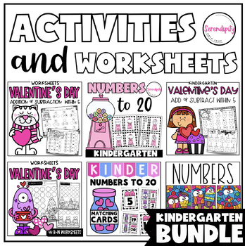 Preview of Valentine’s Day Kindergarten Math No Prep Activities + Worksheets