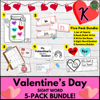 Preview of Valentine's Day Kindergarten Sight Word BUNDLE (5 Pack! + BONUS CRAFT)