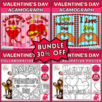 Preview of Valentine's Day Kindness Craft Bundle: 2 Agamographs & 2 Collaborative Posters