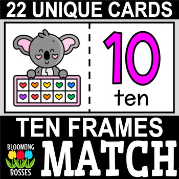 Preview of Valentine's Day Koala Tens Ten Frame Matching Cards