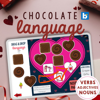 Preview of Valentine's Day Speech Therapy Language Chocolates Verbs, Nouns, Adjectives