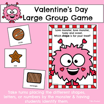 Preview of Valentine's Day Large Group Game | Shapes, Numbers, & Letter I.D.