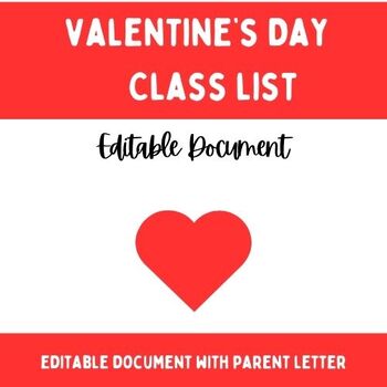 Preview of Valentine's Day Letter to Parent plus Class List