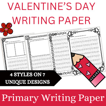 Preview of Valentine's Day Lined Paper for TK/Kinder Primary Grades with Drawing Boxes