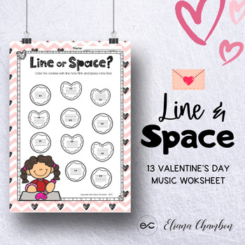Preview of Valentine's Day - Lines and Spaces Note - Music Theory Worksheets