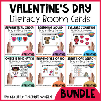 Preview of Valentine's Day Literacy Boom Card Bundle 
