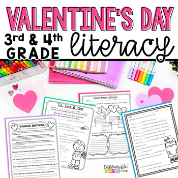 Preview of Valentine's Day Grammar Worksheets Valentines Day Literacy Activities 