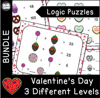 Preview of Valentine's Day Logic Puzzle Brain Teaser Enrichment Task Card Activity Bundle