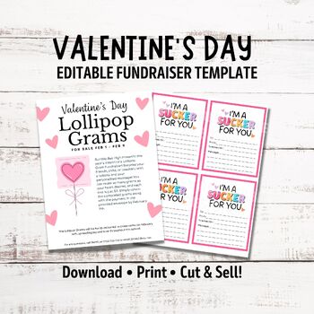 Preview of Valentine's Day Lollipop Fundraiser Flyer Template | Valentine's Day Candy Gram