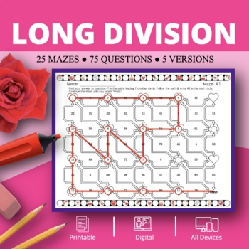 Preview of Valentine's Day: Long Division Maze Activity