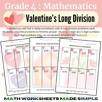 Preview of Valentine's Day Long Division Practice