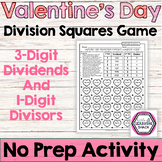 Valentine's Day Long Division Squares Game 3 digit Dividen