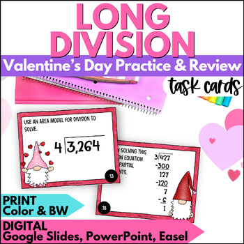 Preview of Valentine's Day Long Division Task Cards - February Practice & Review Activities