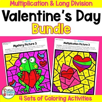 Preview of Valentine's Day Long Division and Multiplication Coloring Activities BUNDLE