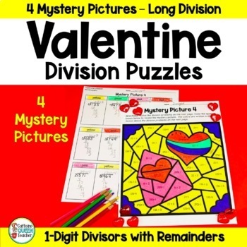 Preview of Valentine's Day Long Division with 1-Digit Divisors Coloring Activity