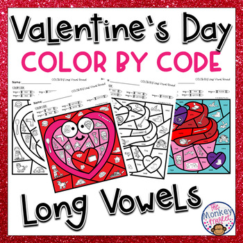 Preview of Valentine's Day Long Vowel Sounds Color By Code