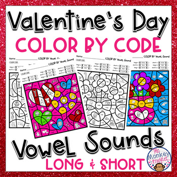 Preview of Valentine's Day Long and Short Vowel Sounds Color By Code