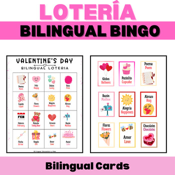 Preview of Valentine's Day Loteria - Bilingual Bingo - ESL Classes - Dual - Holiday Games