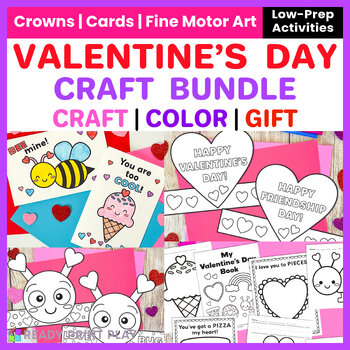 Preview of Valentine's Day Love Bug Crown Craft | Heart Coloring Card | Fine Motor Tear Art