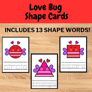 Preview of Valentine’s Day Love Bug Shape Vocab Cards - Preschool Shapes Go Fish or Memory