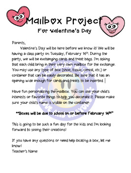 Preview of Valentine's Day Mailbox Project - Letter to Parents (Fully Editable)