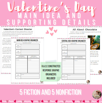 Preview of Valentine's Day Main Idea and Supporting Details with R.A.C.E Graphic Organizers