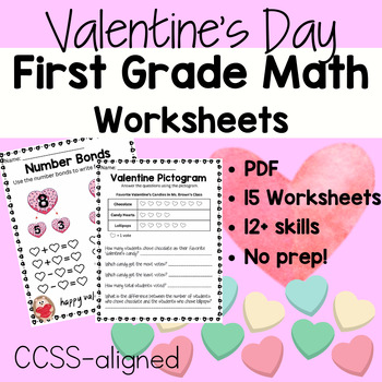 Preview of Valentine's Day Math - 1st Grade Worksheets