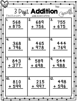 3 Digit Addition with and without Regrouping by Carrie Lutz | TpT
