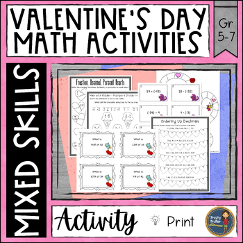 Preview of Valentine's Day Math Activities - Worksheets, Task Cards, Board Game