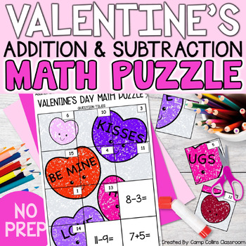 Preview of Valentines Day Math Activities Addition & Subtraction Mystery Picture Puzzle