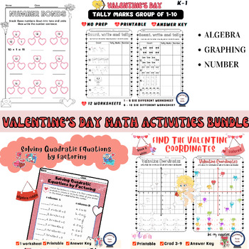 Preview of Valentine's Day Math Activities Bundle | Algebra,Graphing,Number