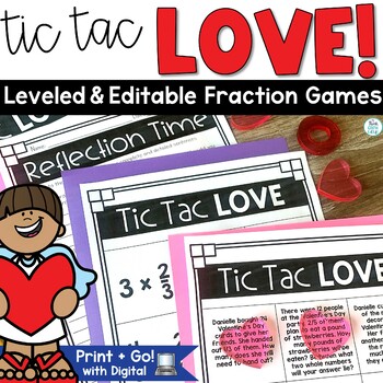 Preview of Valentine's Day Math Fractions Game Activities February Center 3rd 4th 5th Grade