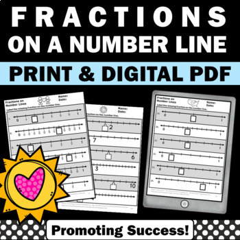 Preview of Valentines Fractions Introduction to Fractions on a Number Line Intro 3rd Grade