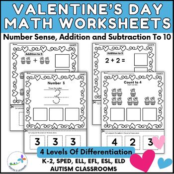 Preview of Valentine's Day Math Activities - Numbers 1-10 Worksheets For Special Education