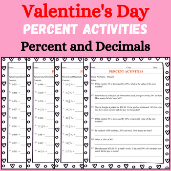 Preview of Valentine's Day Math Activities: Percent and Decimals &  Word Problems - Percent