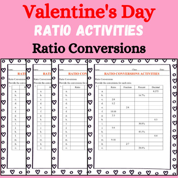 Preview of Valentine's Day Math Activities: Ratio Conversions Worksheet No Prep