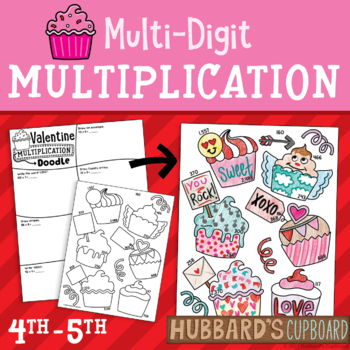 Preview of Valentine's Day Math Activities - Up to 3-digit Multiplication - Cupcake Doodles