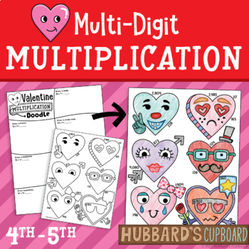 Preview of Valentine's Day Math Activities - Up to 3-digit Multiplication - Hearts Doodle
