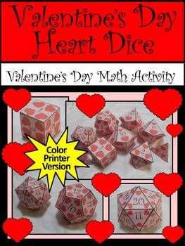 Preview of Valentine's Day Math Activities: Valentine's Heart Dice Templates -Color Version