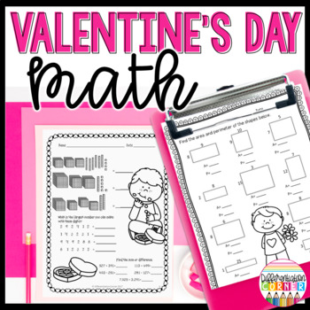 Preview of Valentine's Day Math Activities Worksheets 3rd & 4th Grade